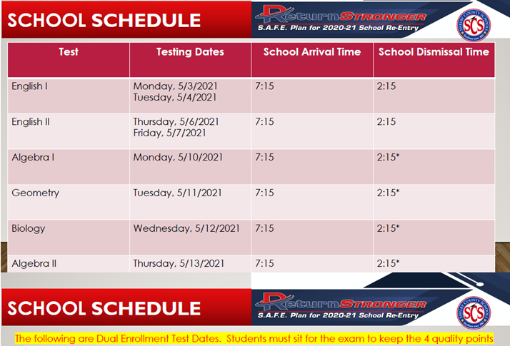 EOC Testing Schedule EOC Testing Schedule